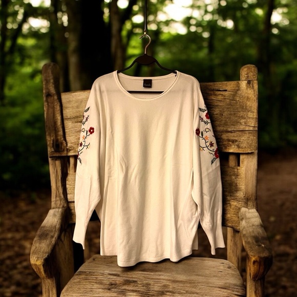 Aaeda Winter White Knit Sweater with Floral Embroidery - Picture 14 of 14